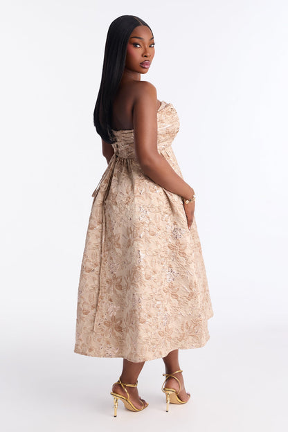 Sweet Like Me Glitter Floral Jacquard Midi Dress - Mocha