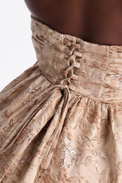 Sweet Like Me Glitter Floral Jacquard Midi Dress - Mocha