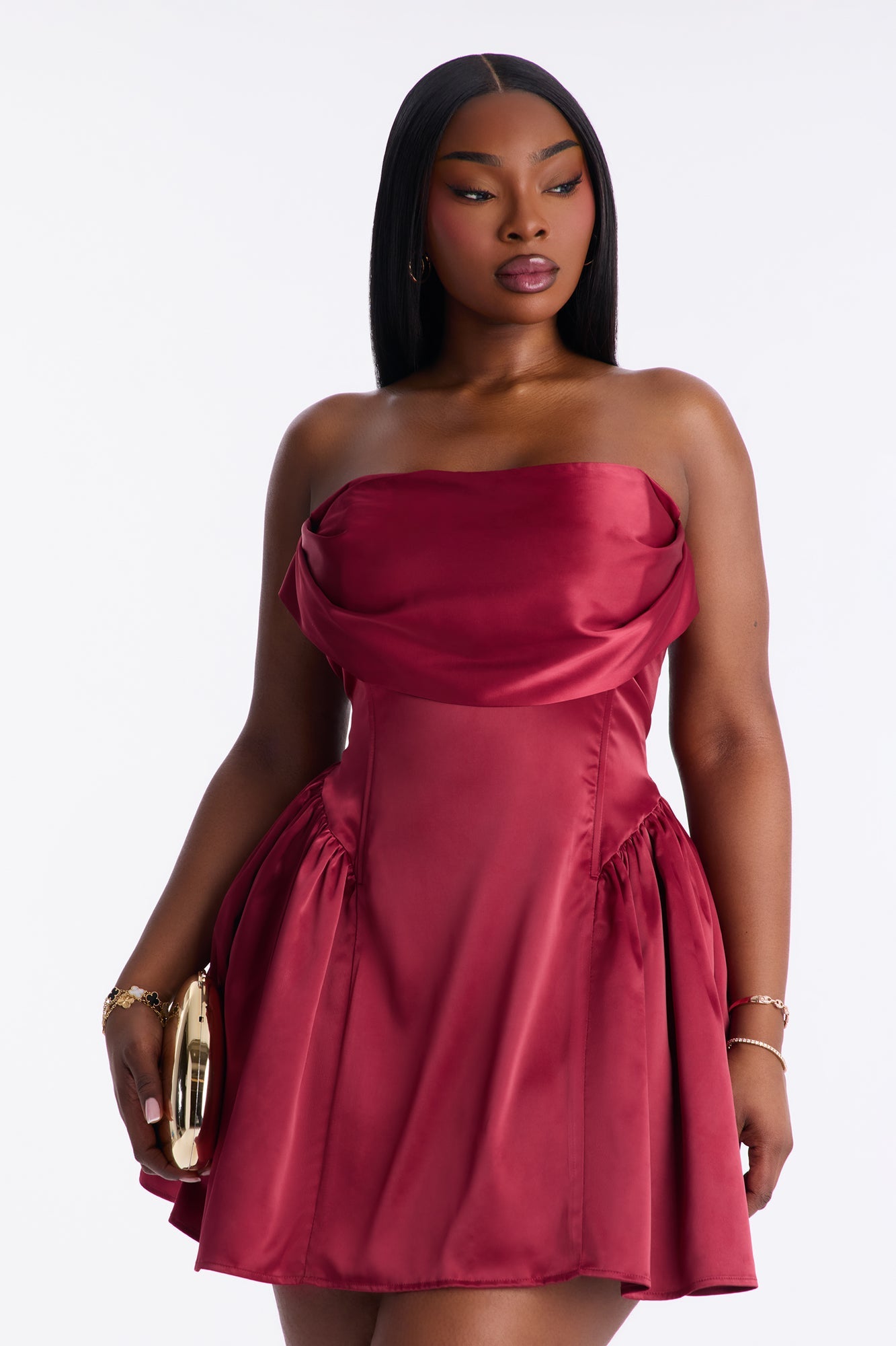 Livia Bow Satin Mini Dress - Red