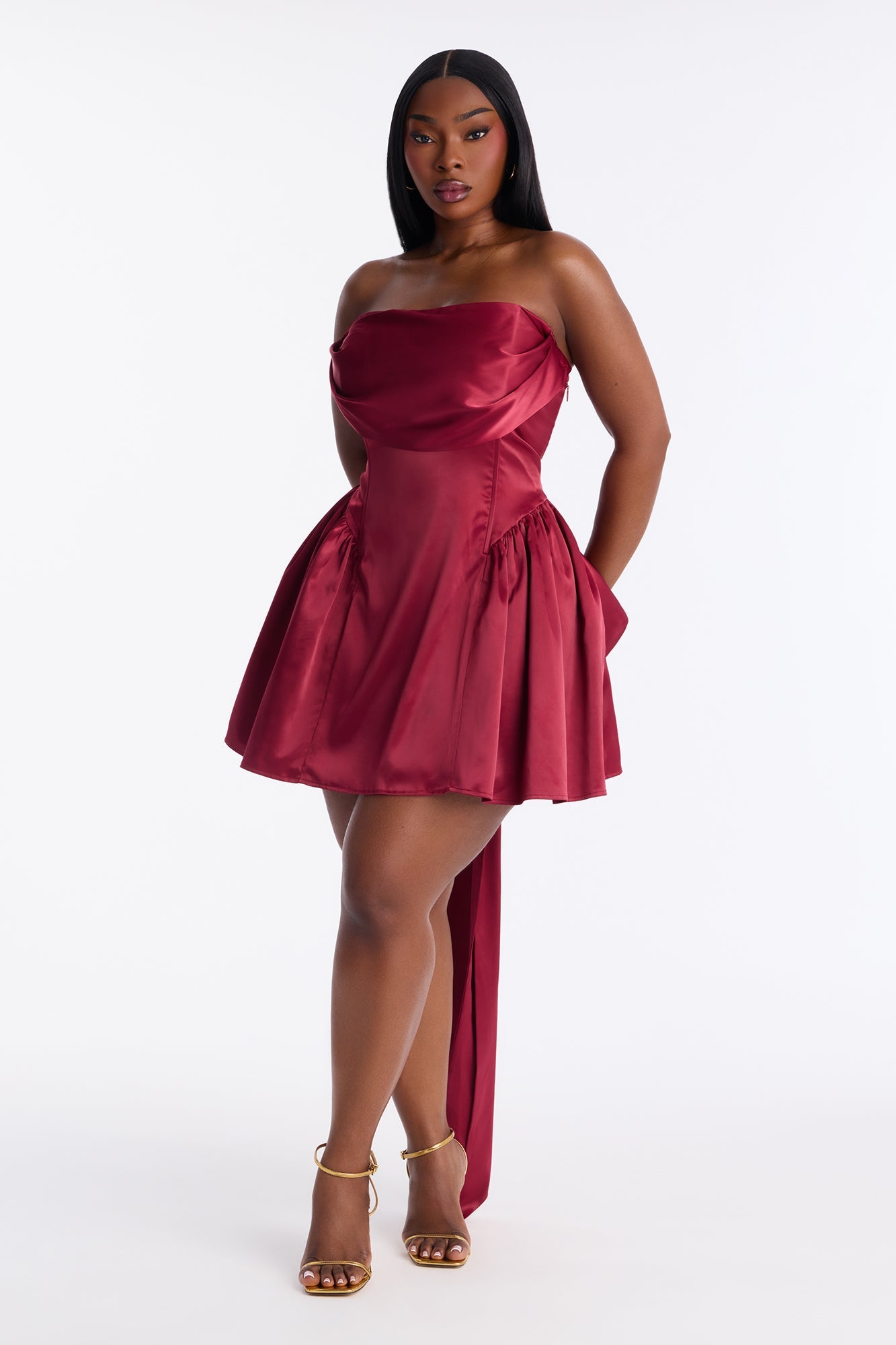 Livia Bow Satin Mini Dress - Red