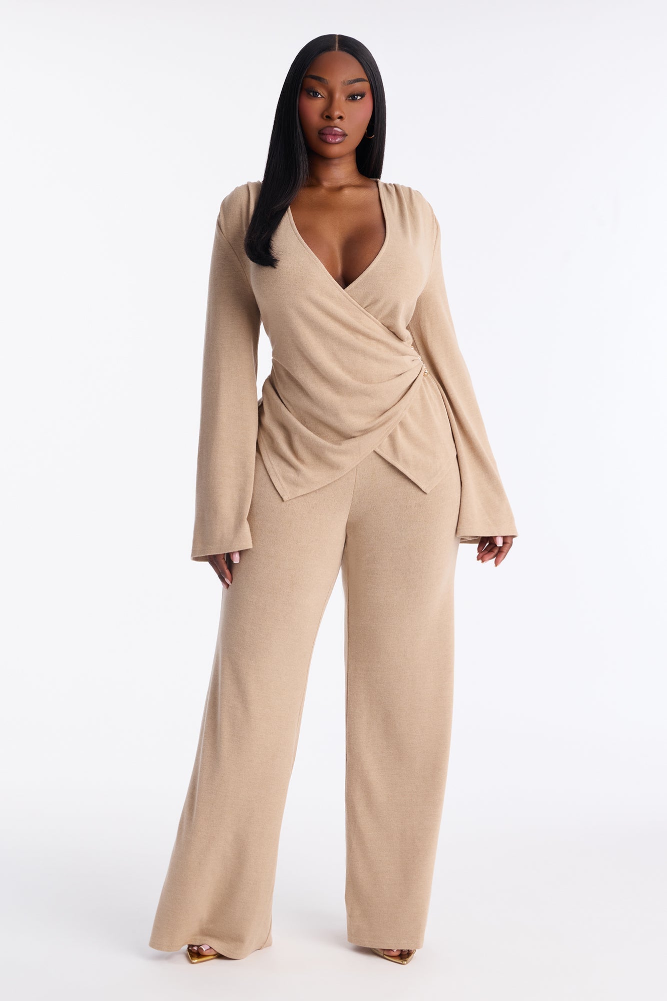 Bailey Flare Leg Pant Set - Taupe