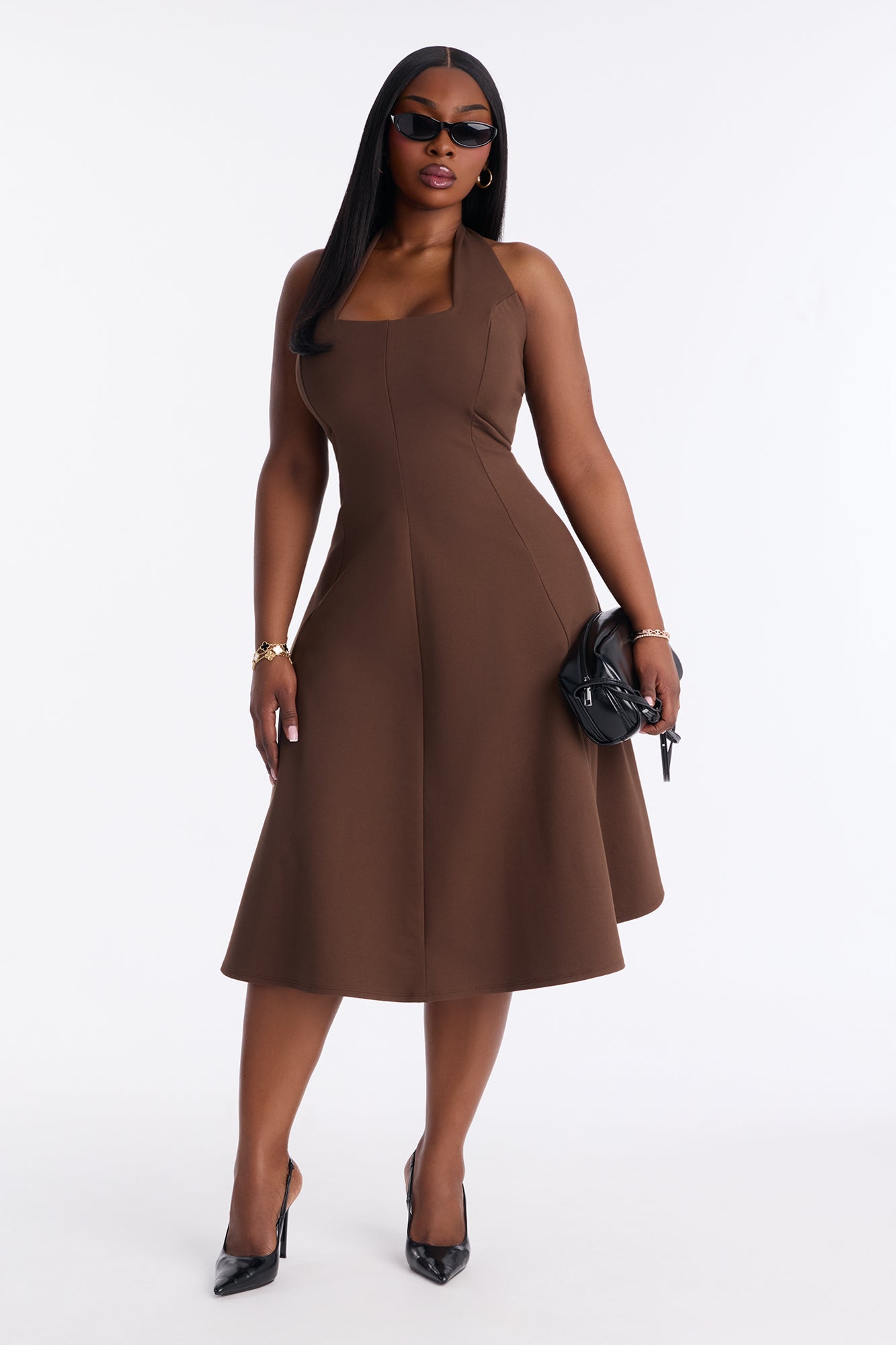 Mabel Ponte Midi Dress - Chocolate