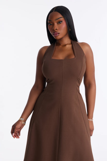 Mabel Ponte Midi Dress - Chocolate
