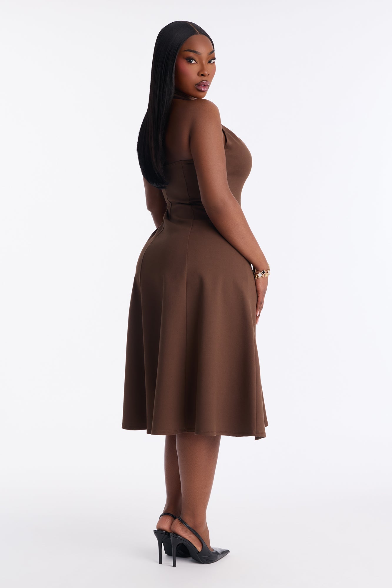Mabel Ponte Midi Dress - Chocolate