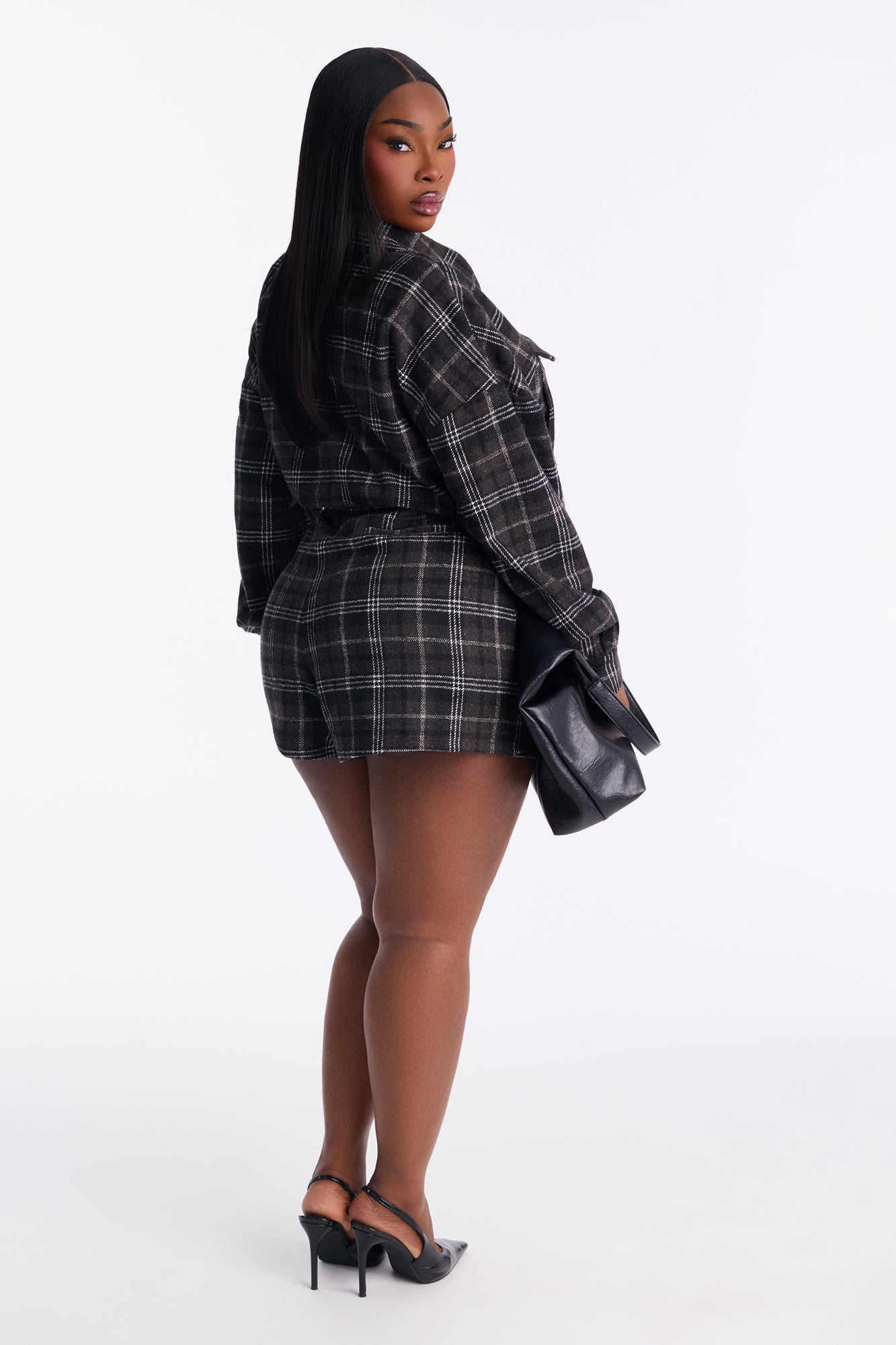 Farrah Flannel Collar Romper - Charcoal