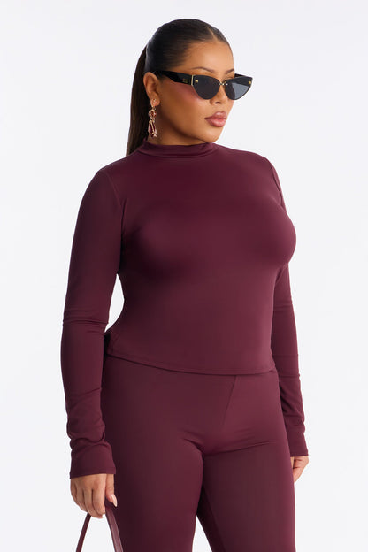 Isabelle Mock Neck Capri Set - Burgundy