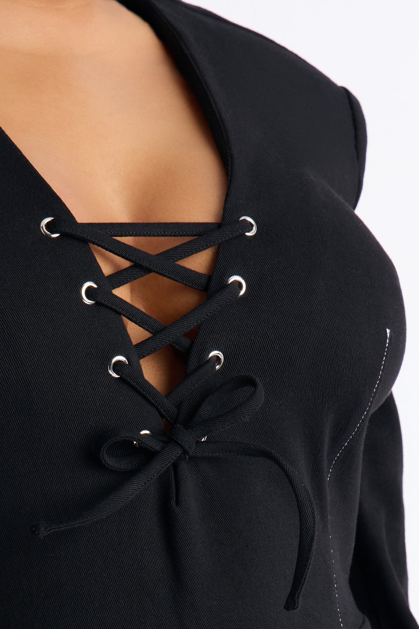 Dasha Twill Lace Up Barrel Jumpsuit - Black