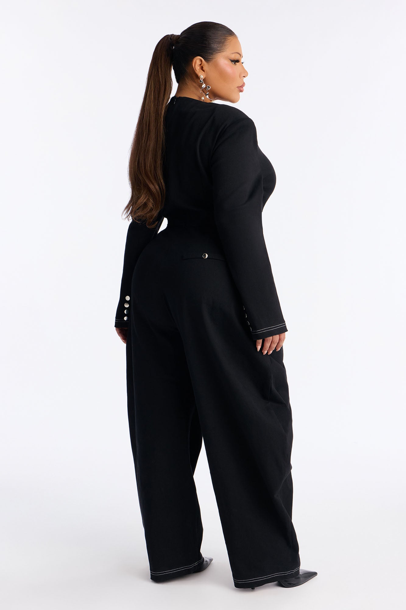 Dasha Twill Lace Up Barrel Jumpsuit - Black