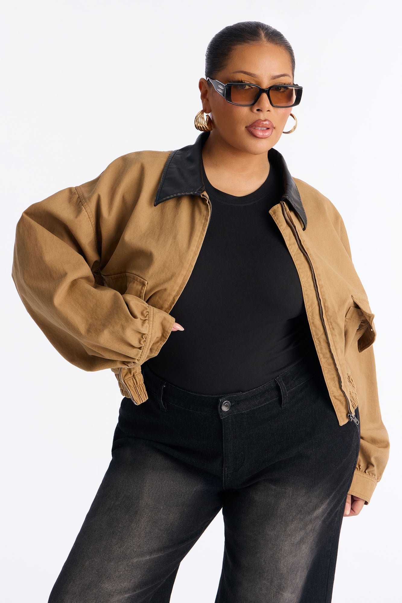 Rory Cropped Cargo Bomber Jacket - Khaki/combo