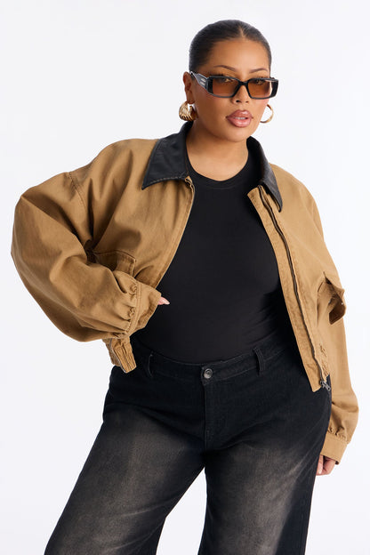 Rory Cropped Cargo Bomber Jacket - Khaki/combo