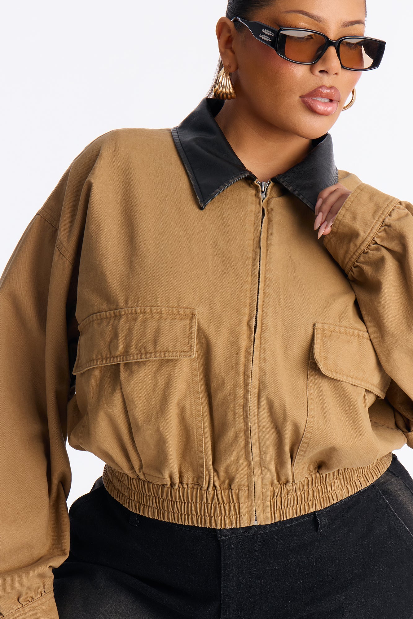Rory Cropped Cargo Bomber Jacket - Khaki/combo