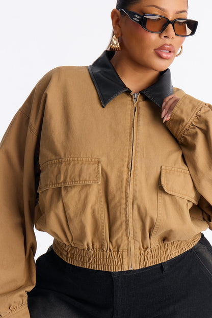 Rory Cropped Cargo Bomber Jacket - Khaki/combo