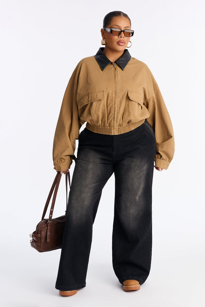 Rory Cropped Cargo Bomber Jacket - Khaki/combo