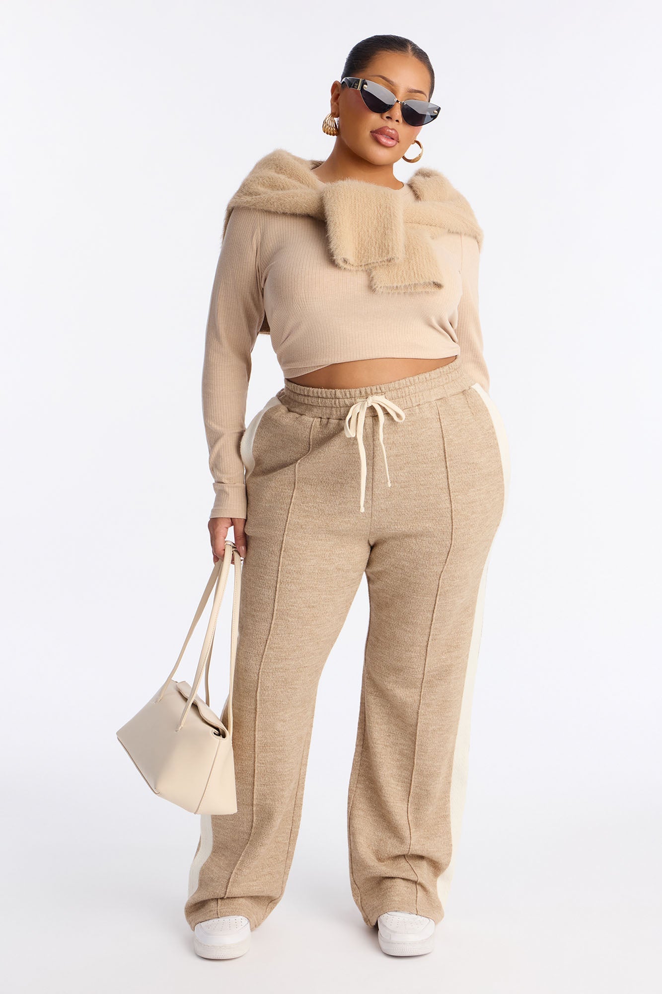 Sammy Knitwear Wide Leg Pant 32″ - Taupe/combo