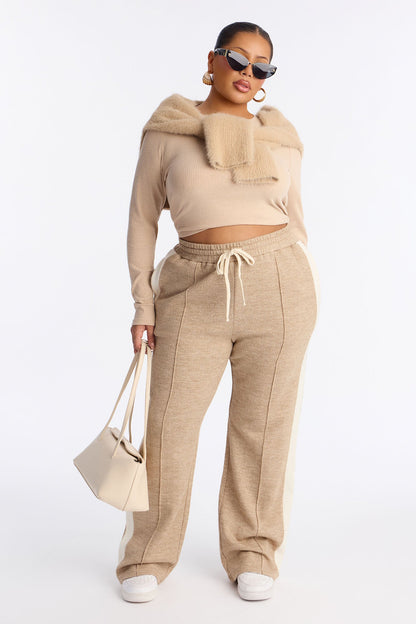 Sammy Knitwear Wide Leg Pant 32″ - Taupe/combo