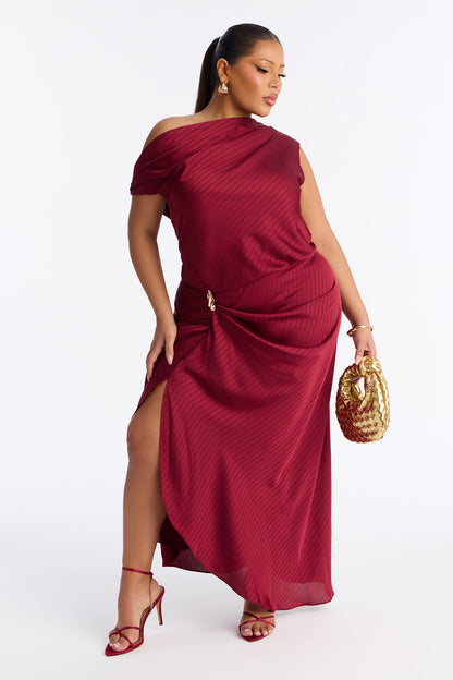 Deana Off Shoulder Satin Maxi Dress - Red