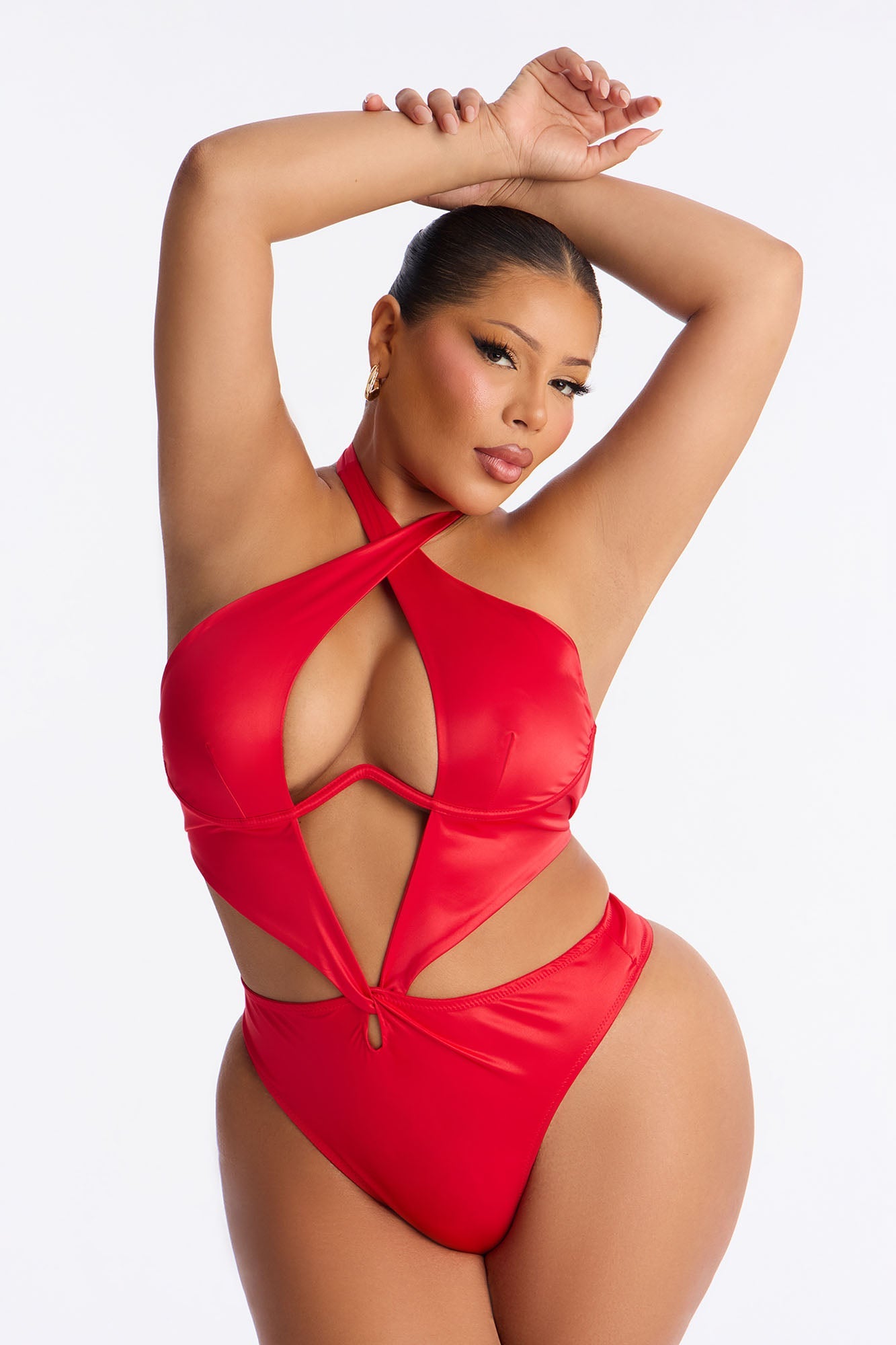 Soft Flame Stretch Satin Teddy - Red