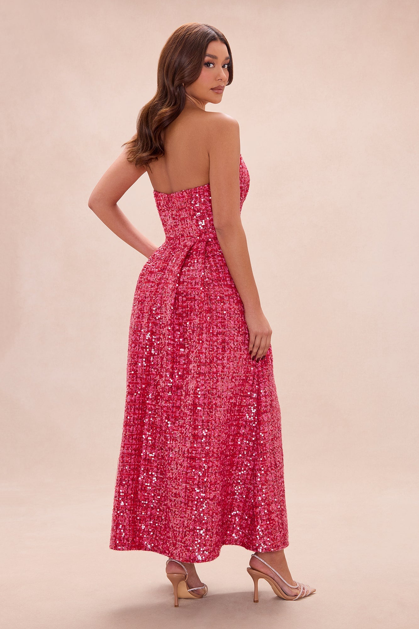 Margot Embellished Tweed Midi Dress - Hot Pink