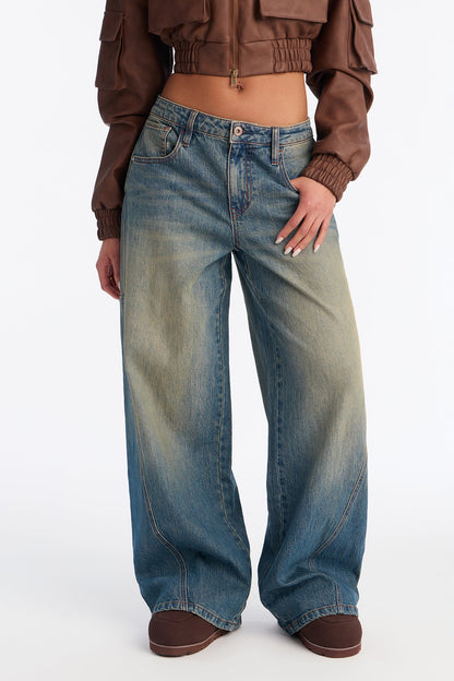 Dallas Drop Waist Tinted Jeans - Vintage Wash
