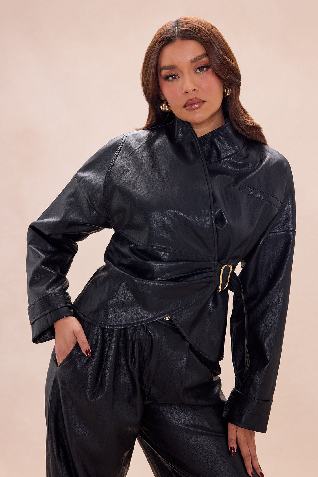Mariella Faux Leather Jacket - Black