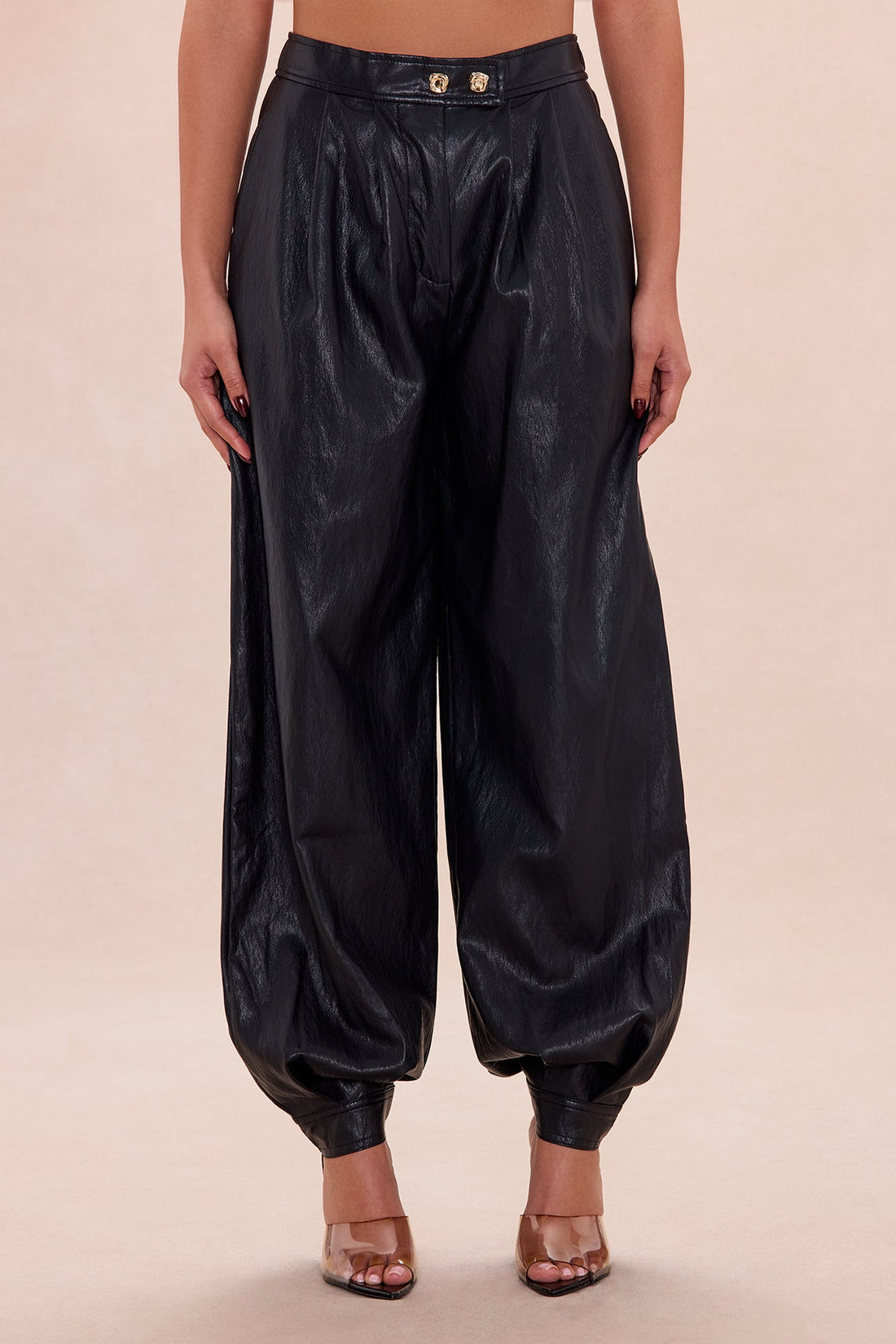 Mariella Faux Leather Balloon Pant - Black