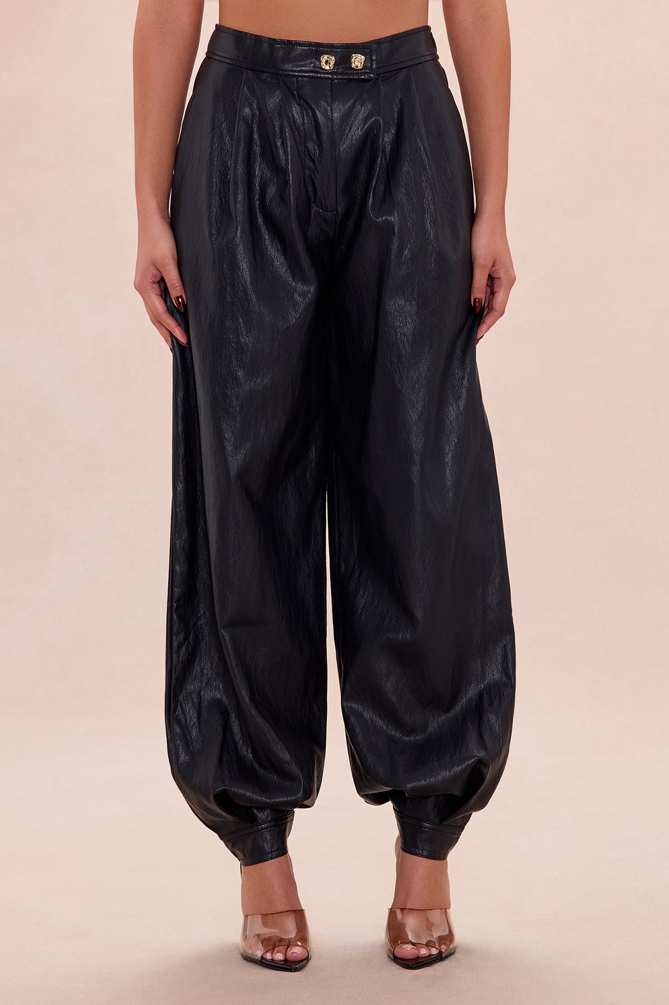 Mariella Faux Leather Balloon Pant - Black