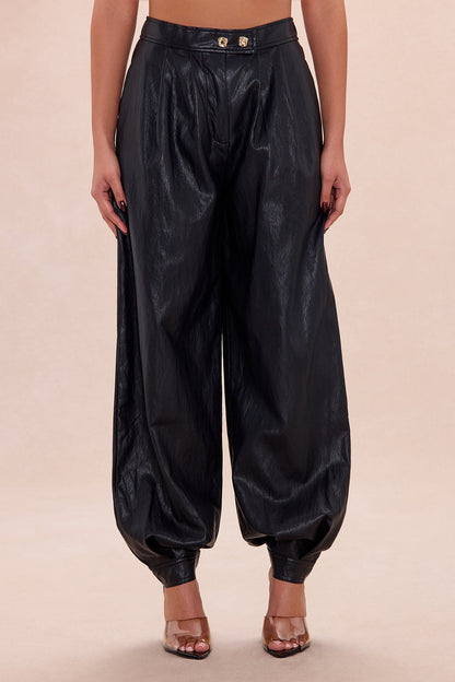 Mariella Faux Leather Balloon Pant - Black