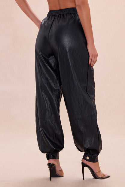 Mariella Faux Leather Balloon Pant - Black
