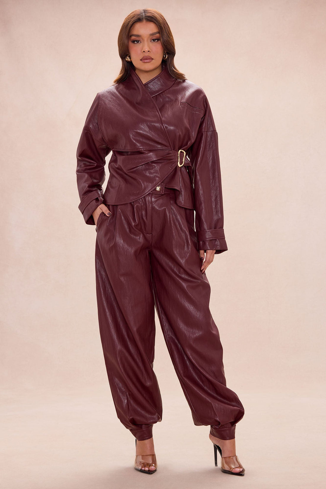 Mariella Faux Leather Jacket - Burgundy