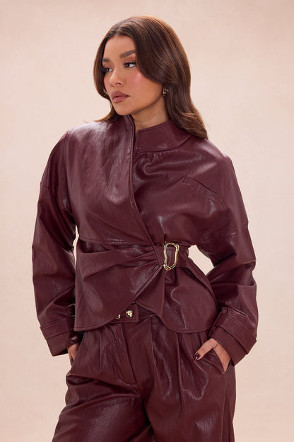 Mariella Faux Leather Jacket - Burgundy