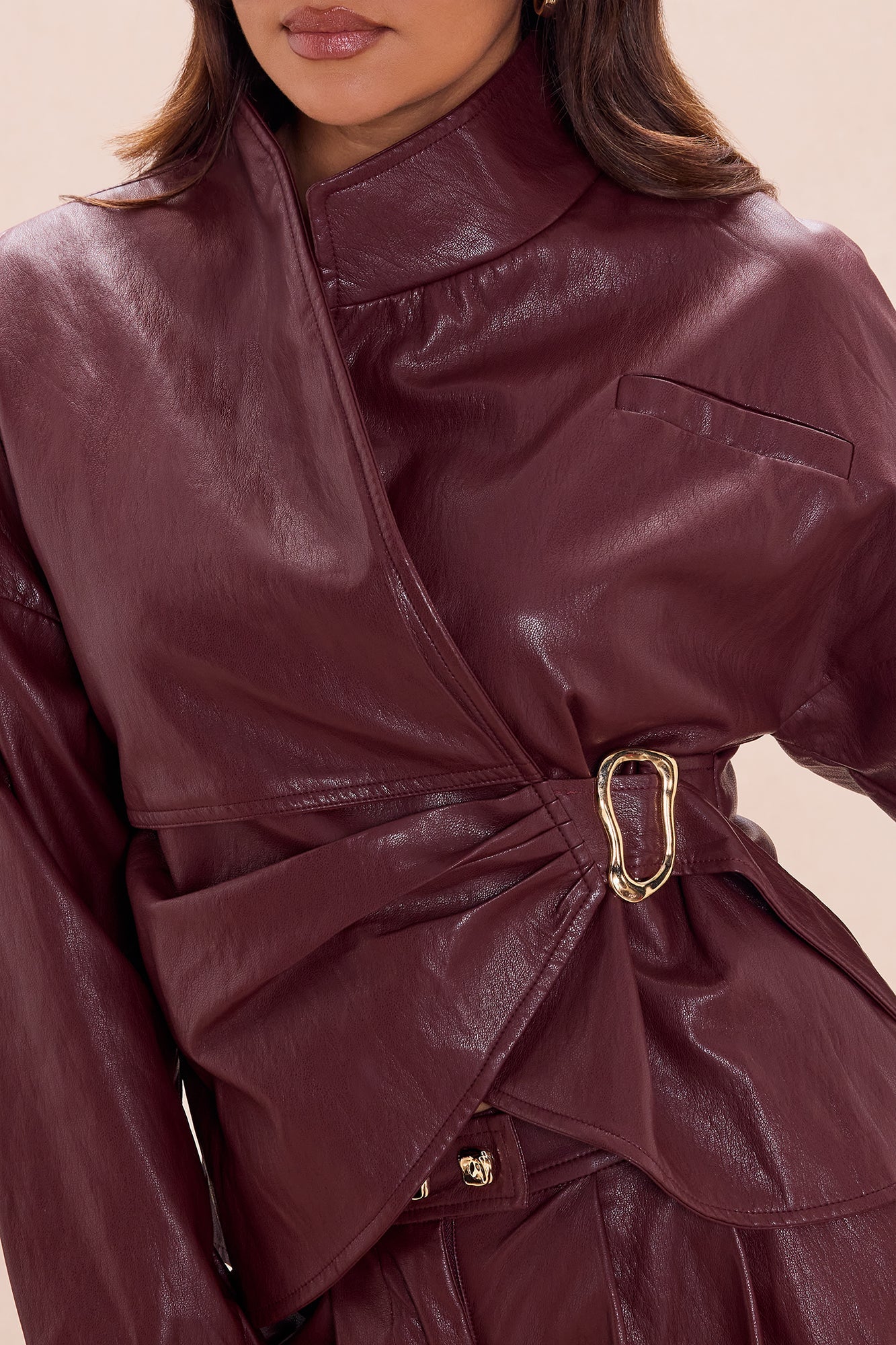 Mariella Faux Leather Jacket - Burgundy