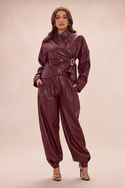 Mariella Faux Leather Balloon Pant - Burgundy