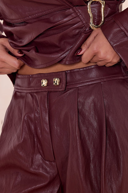Mariella Faux Leather Balloon Pant - Burgundy