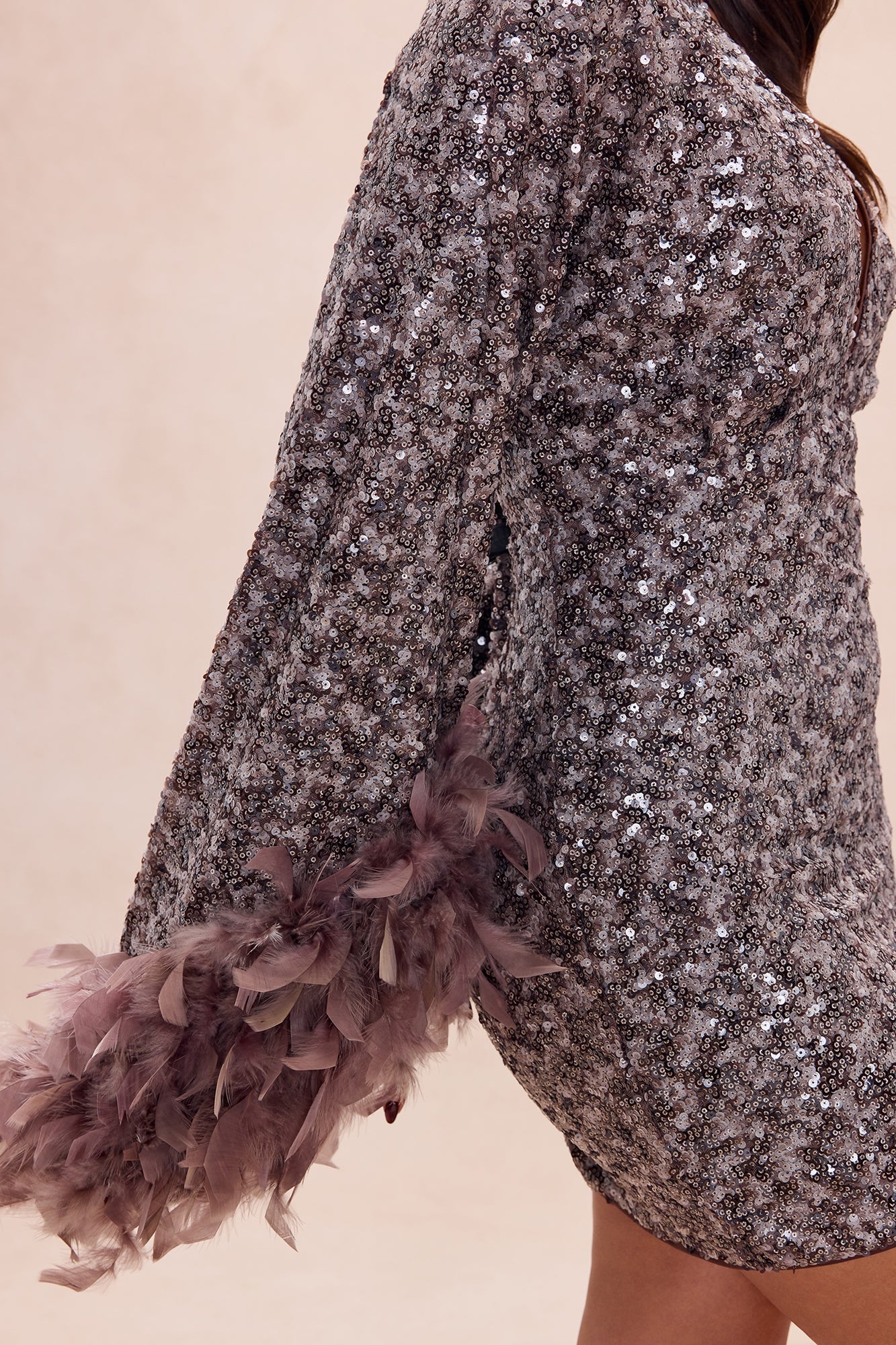 Opal Dreams Feathered Sequin Mini Dress - Chocolate