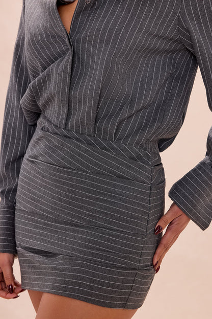 Maeve Collared Pinstripe Mini Dress - Grey