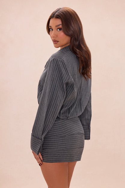 Maeve Collared Pinstripe Mini Dress - Grey