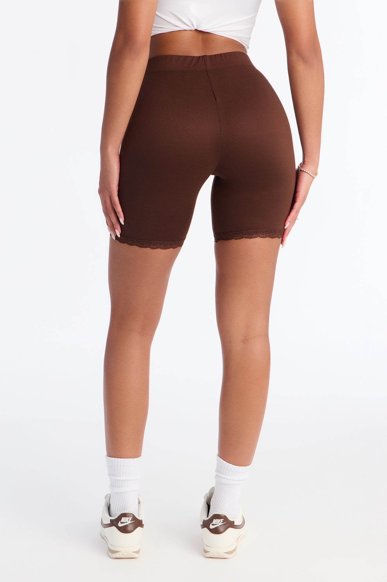 Camille Lace Trim Biker Short - Chocolate