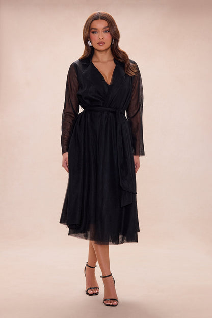 Karlee Belted Tulle Coat - Black