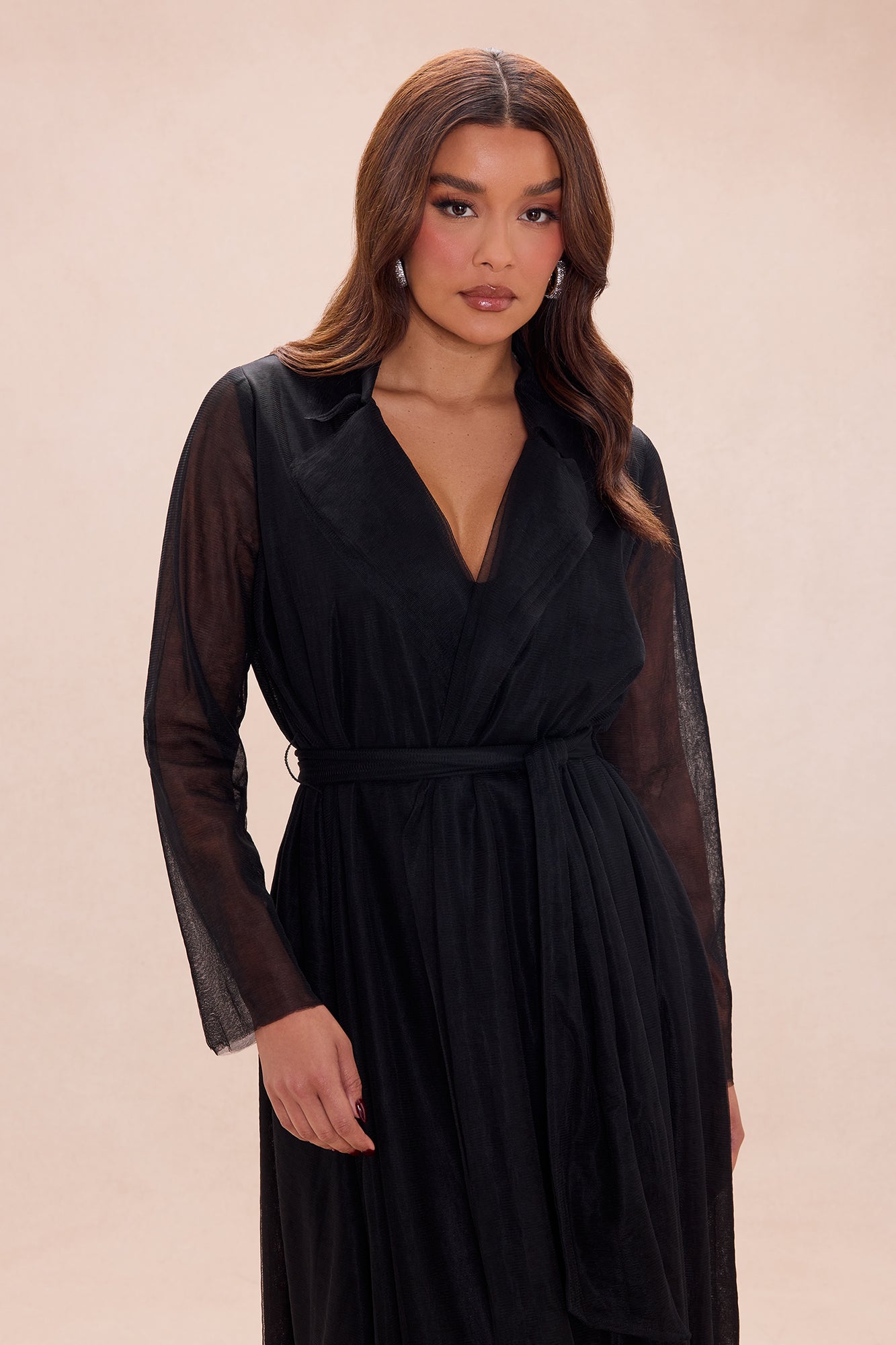 Karlee Belted Tulle Coat - Black