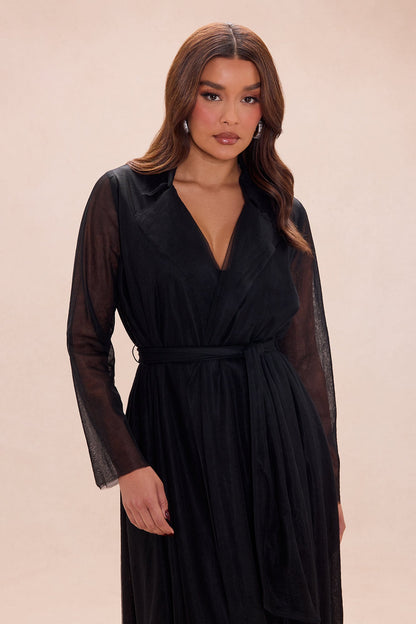 Karlee Belted Tulle Coat - Black