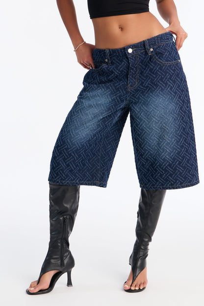In A Maze Jacquard Denim Jorts - Dark Wash