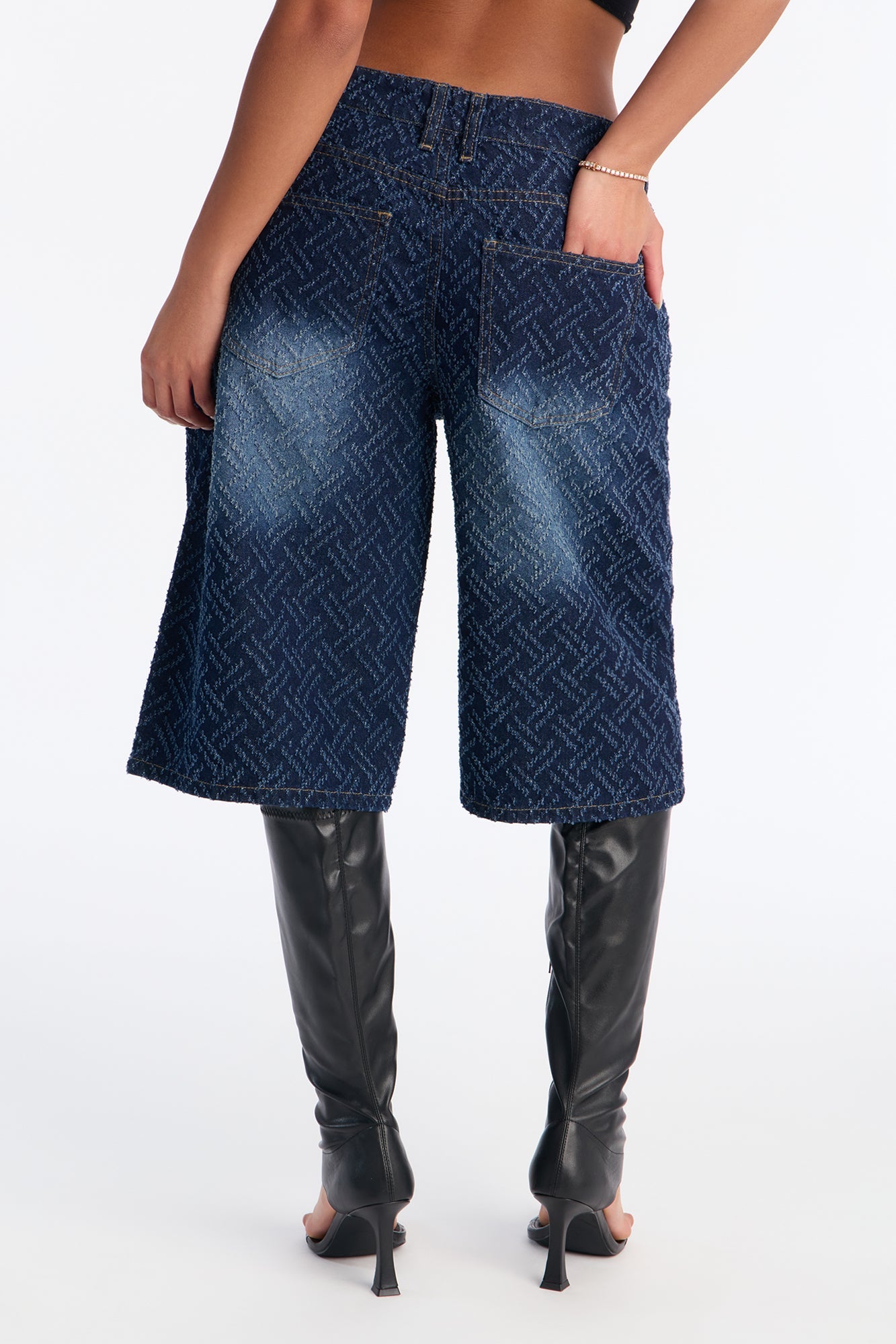In A Maze Jacquard Denim Jorts - Dark Wash