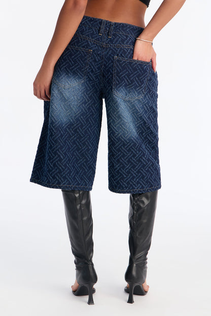 In A Maze Jacquard Denim Jorts - Dark Wash