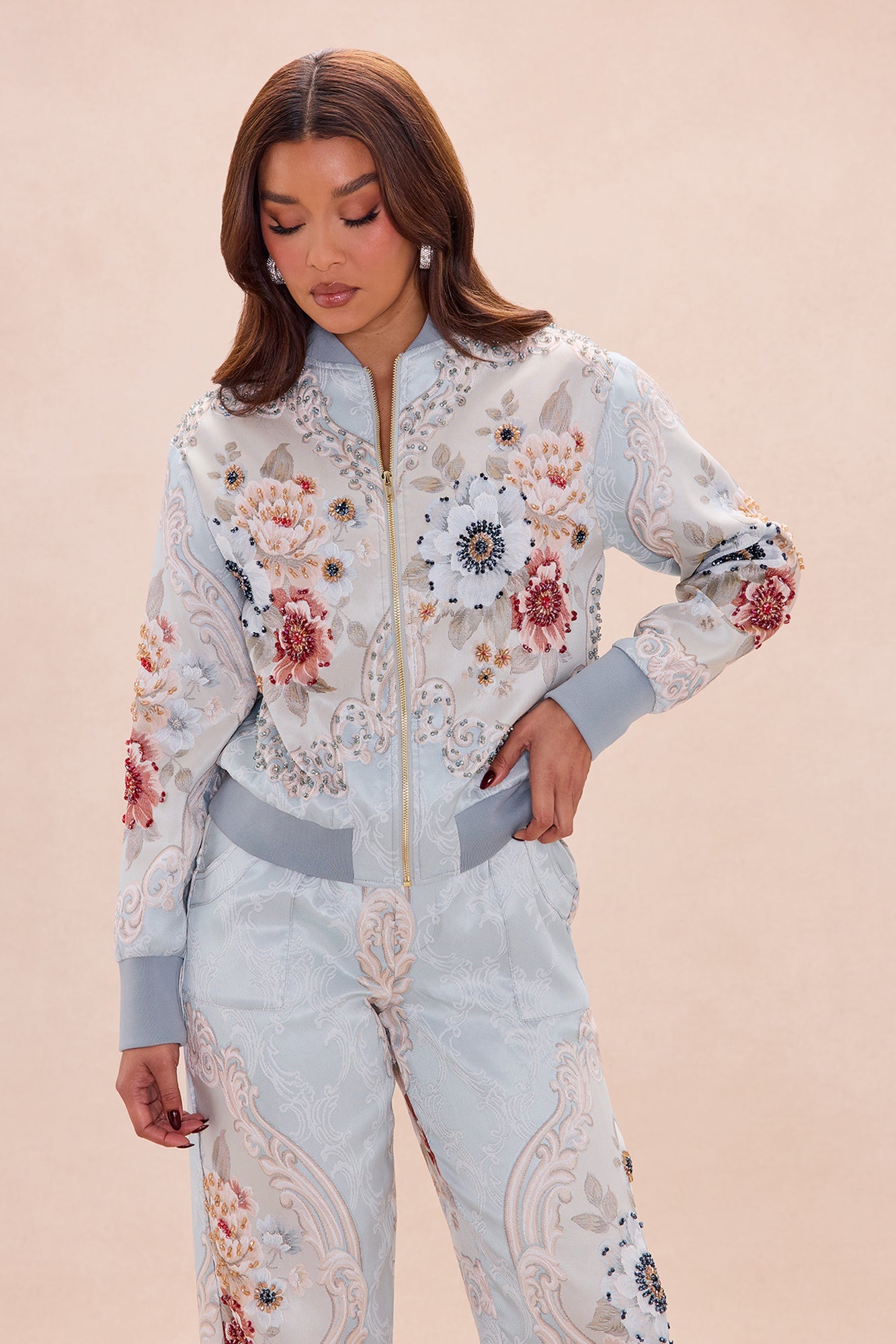 Riannon Embellished Jacquard Jacket - Grey