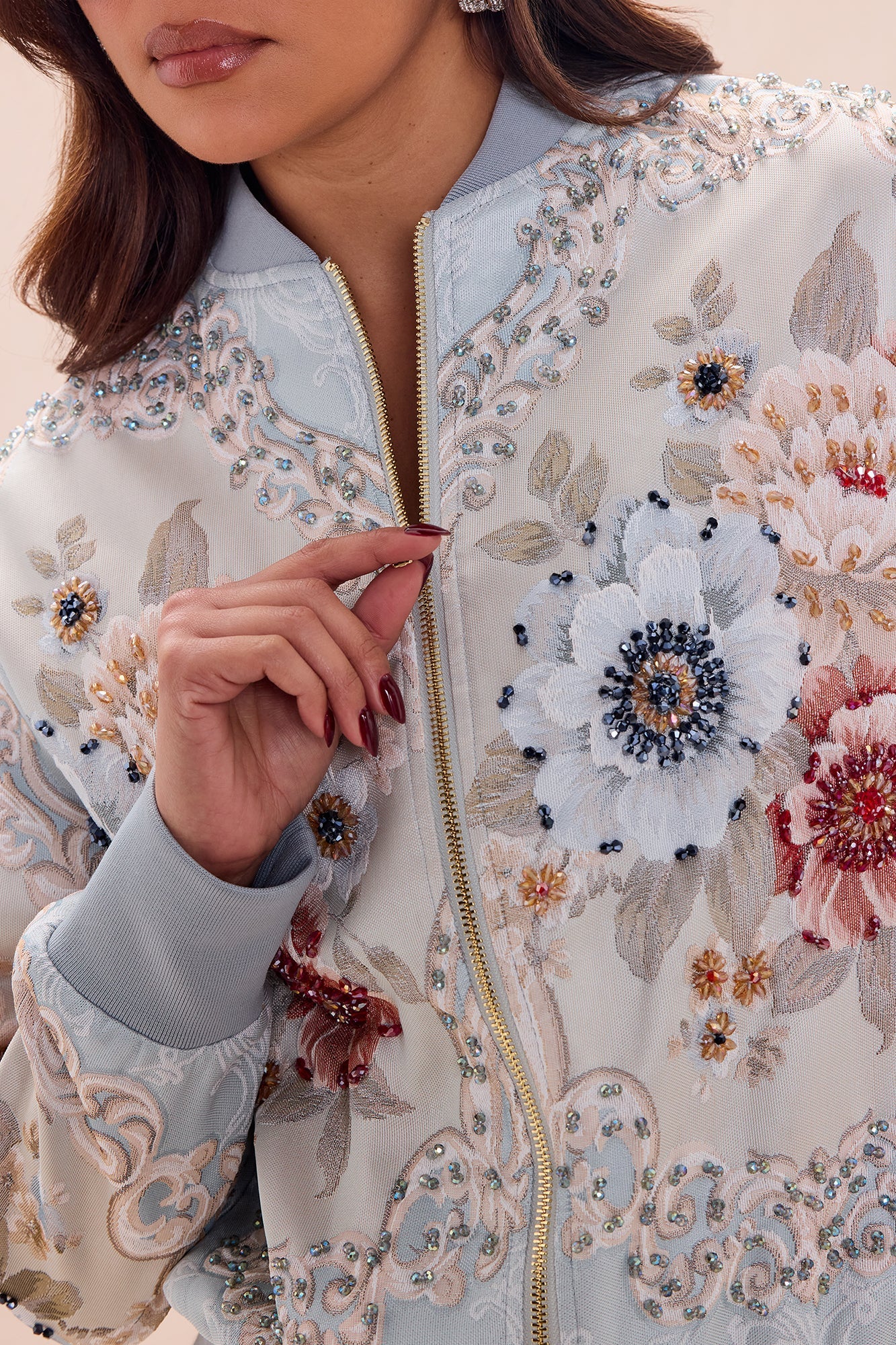 Riannon Embellished Jacquard Jacket - Grey