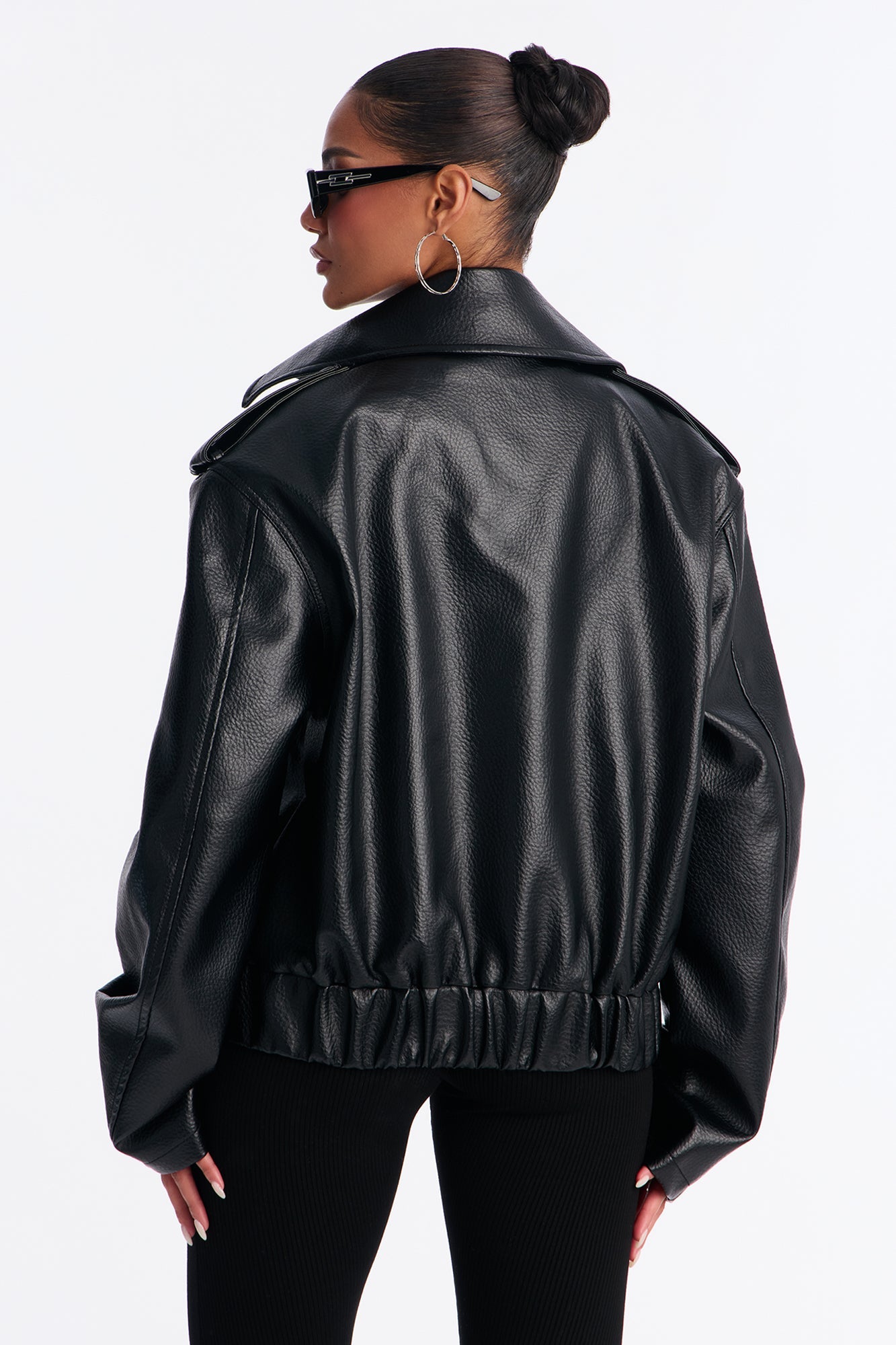 Adrienne Double Breasted Faux Leather Jacket - Black