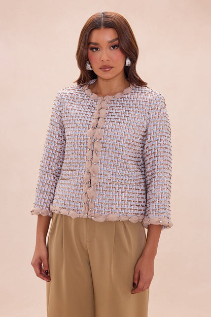 Coco Embellished Tweed Jacket - Rose Gold