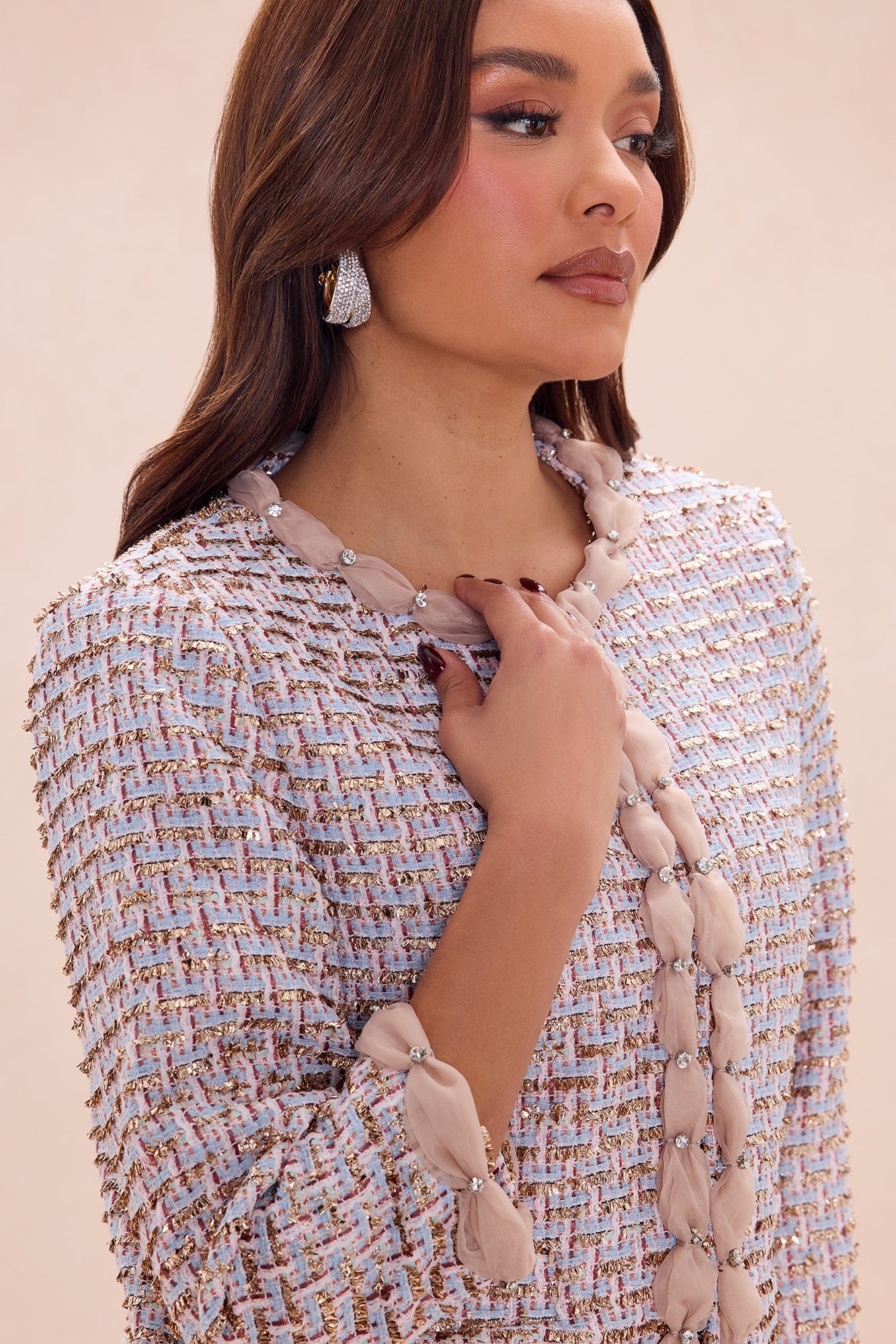 Coco Embellished Tweed Jacket - Rose Gold