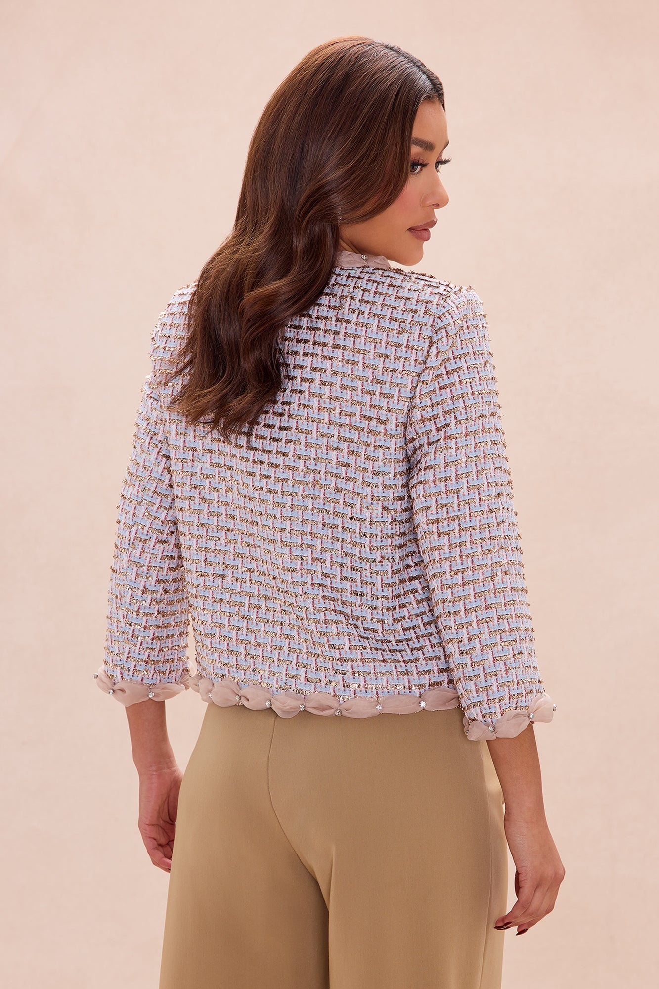 Coco Embellished Tweed Jacket - Rose Gold