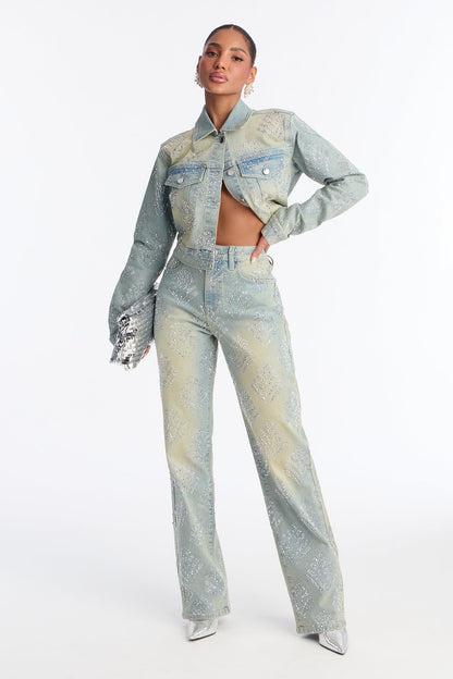 Star Quality Embellished Stretch Jeans - Vintage Wash